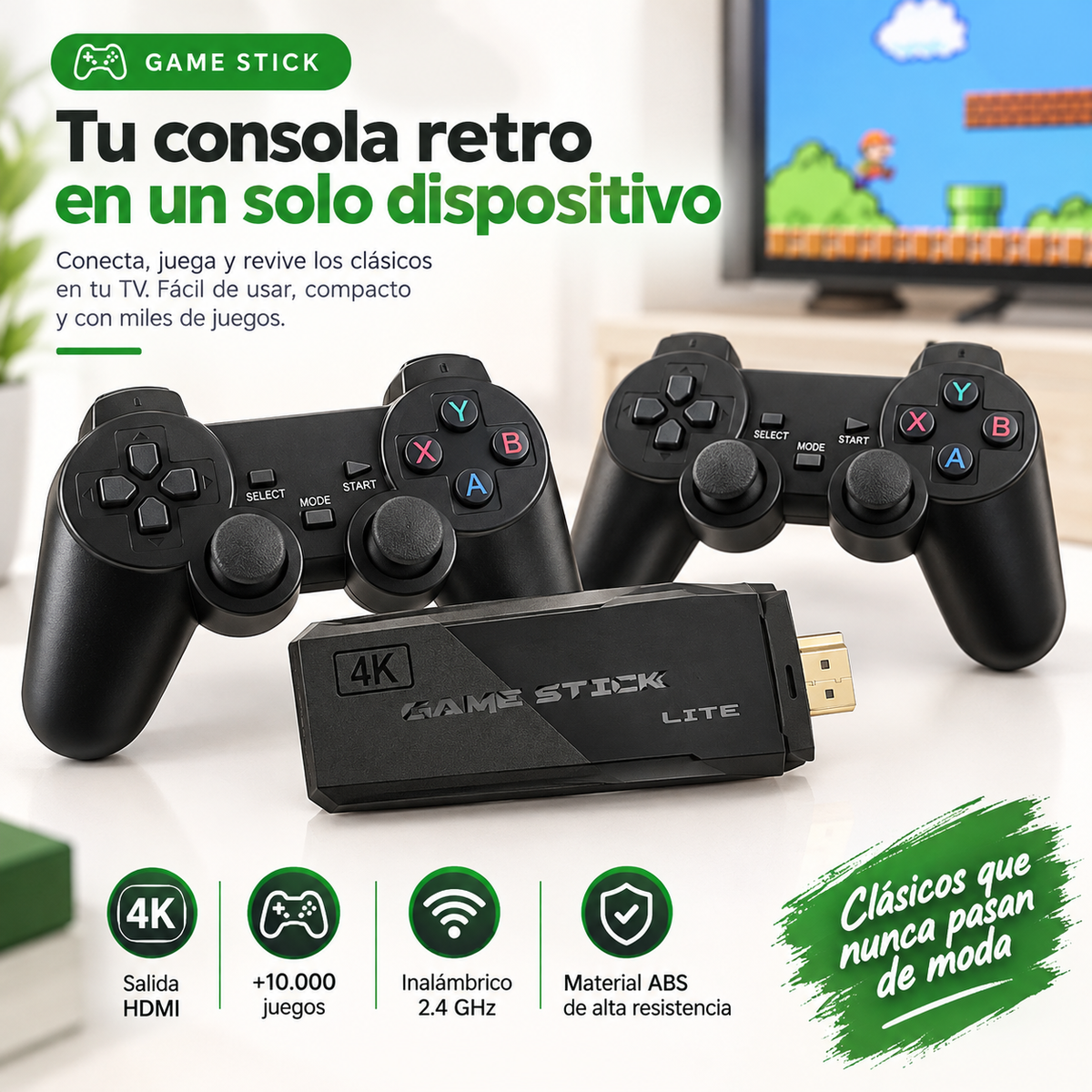 GameStick Retro 4K — Revive los Clásicos con 2 Mandos